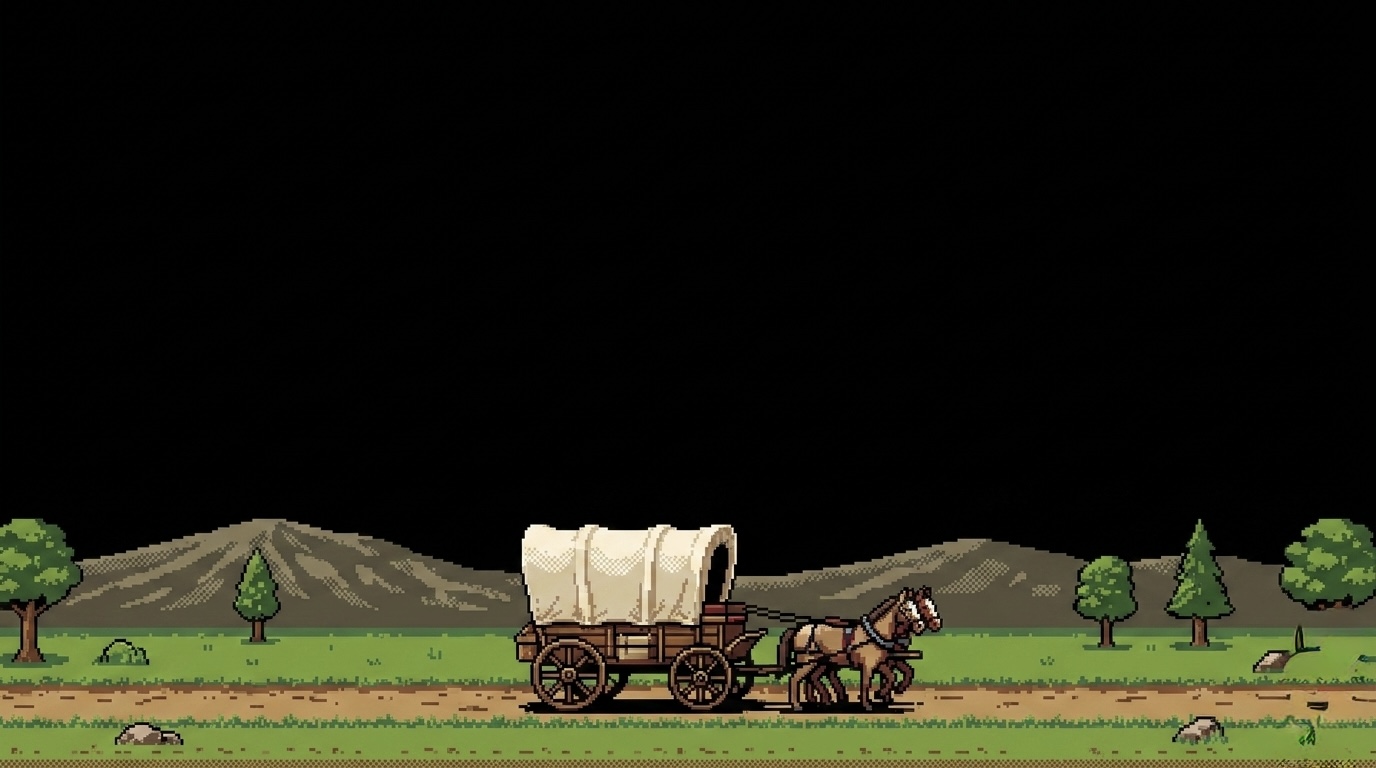 Pixel art Oregon Trail covered wagon